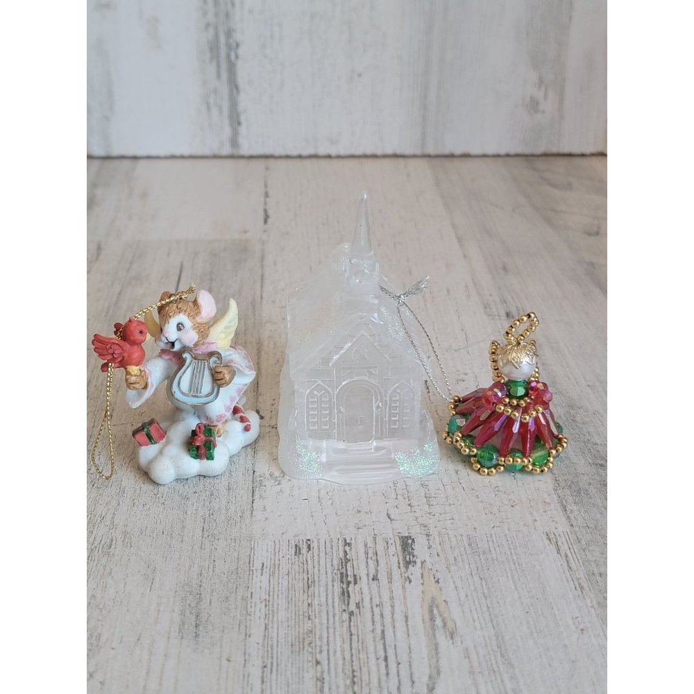 Unique angel church mouse ornament Xmas set‎ religious